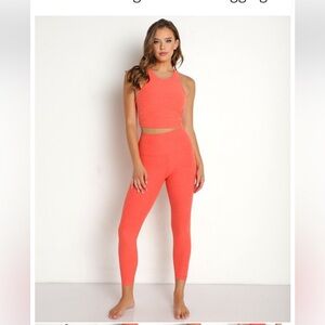 Beyond Yoga Vibrant Coral Leggings and top Set